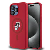 CG Mobile Karl Lagerfeld KLHMP15XSCMKCRHR Case for iPhone 15 Pro Max 6.7 Inch Red Hard Case Silicone Karl & Choupette Ring